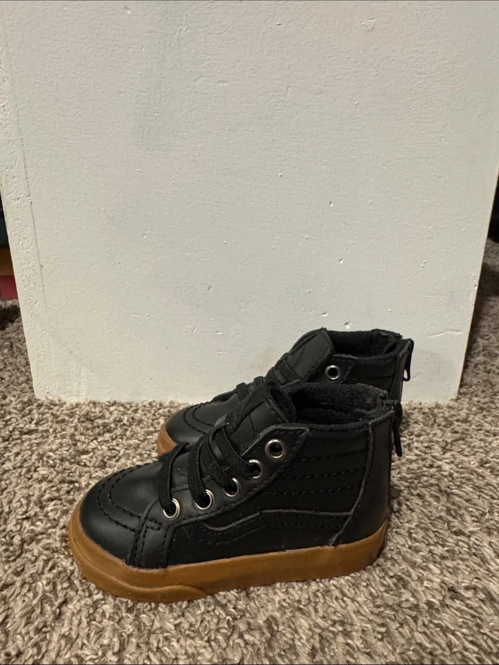 Toddler Black Leather Vans Sneakers Size 5.5